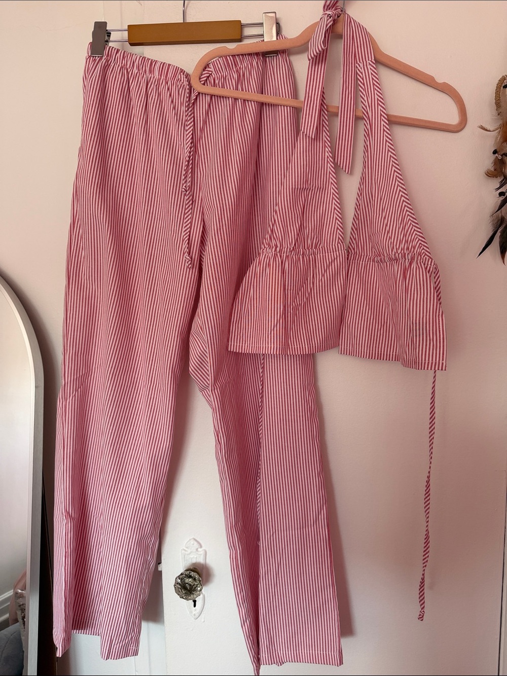 Striped Pink Women's Pants & Halter Top Set